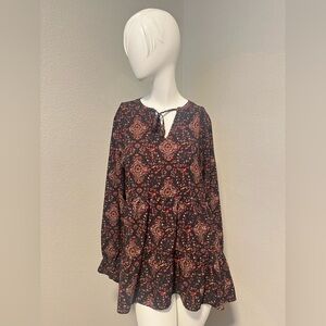 Maurices Women’s Multicolor Medallion Print Tiered V- Neck LS Flowy Tunic Size M